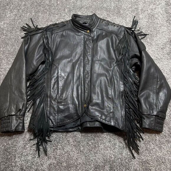 Harley Davidson Fringe Leather Motorcycle BIKER Jacket Sz 40/12 W Black